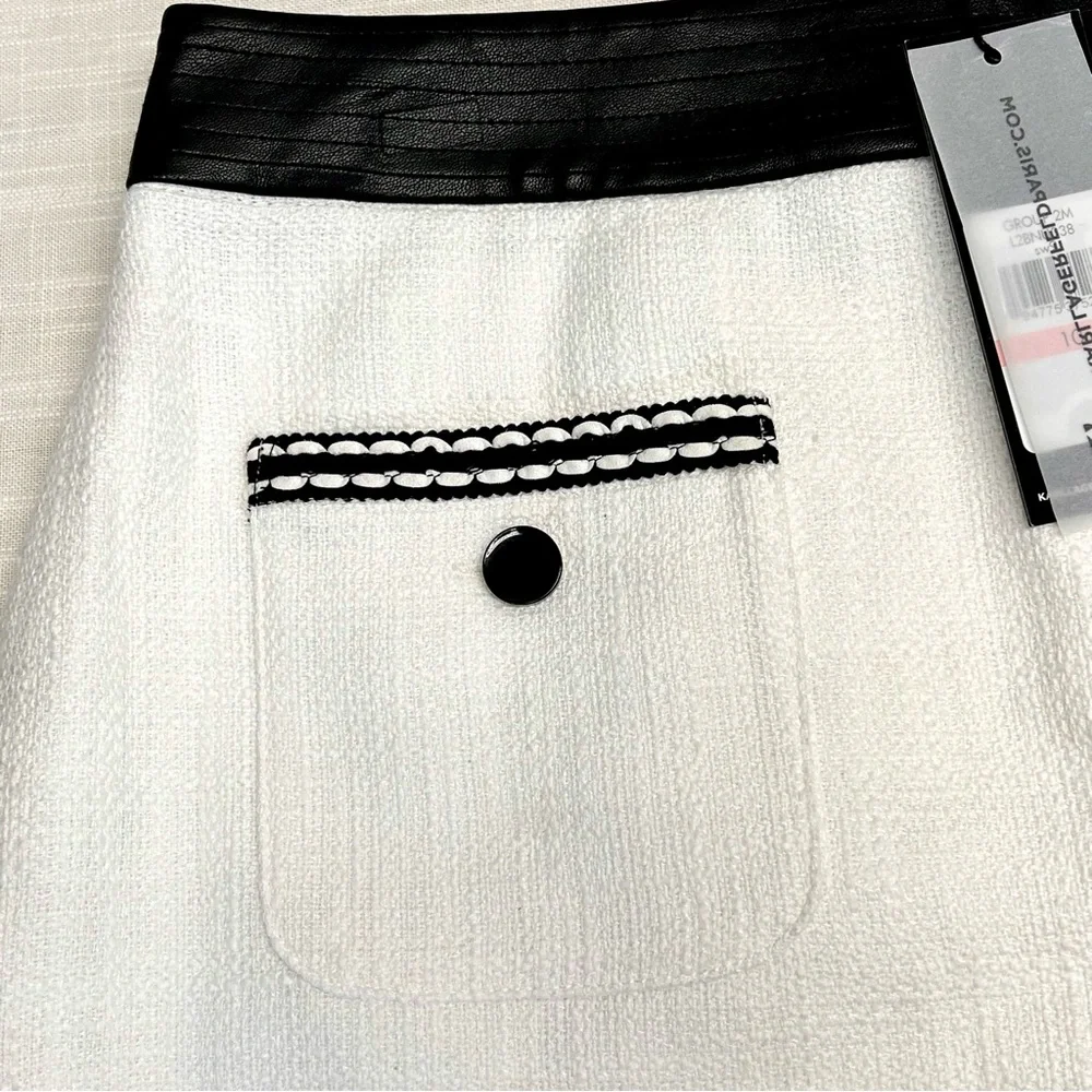 Karl Lagerfeld PARIS tweed skirt 10 white w contrasting trim Pockets above knee - Picture 16 of 16